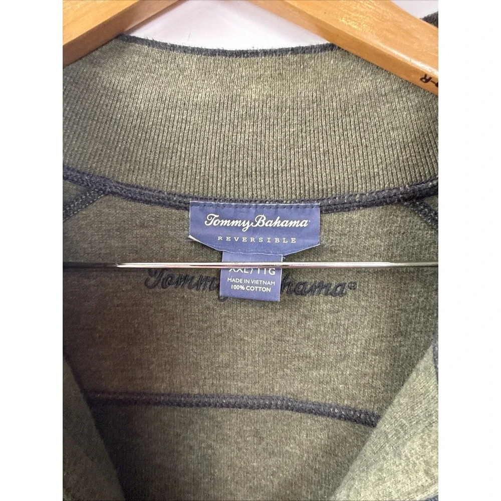 Tommy Bahama Sweatshirt Men's 2XL Classic Reversible Half-Zip Gray Green